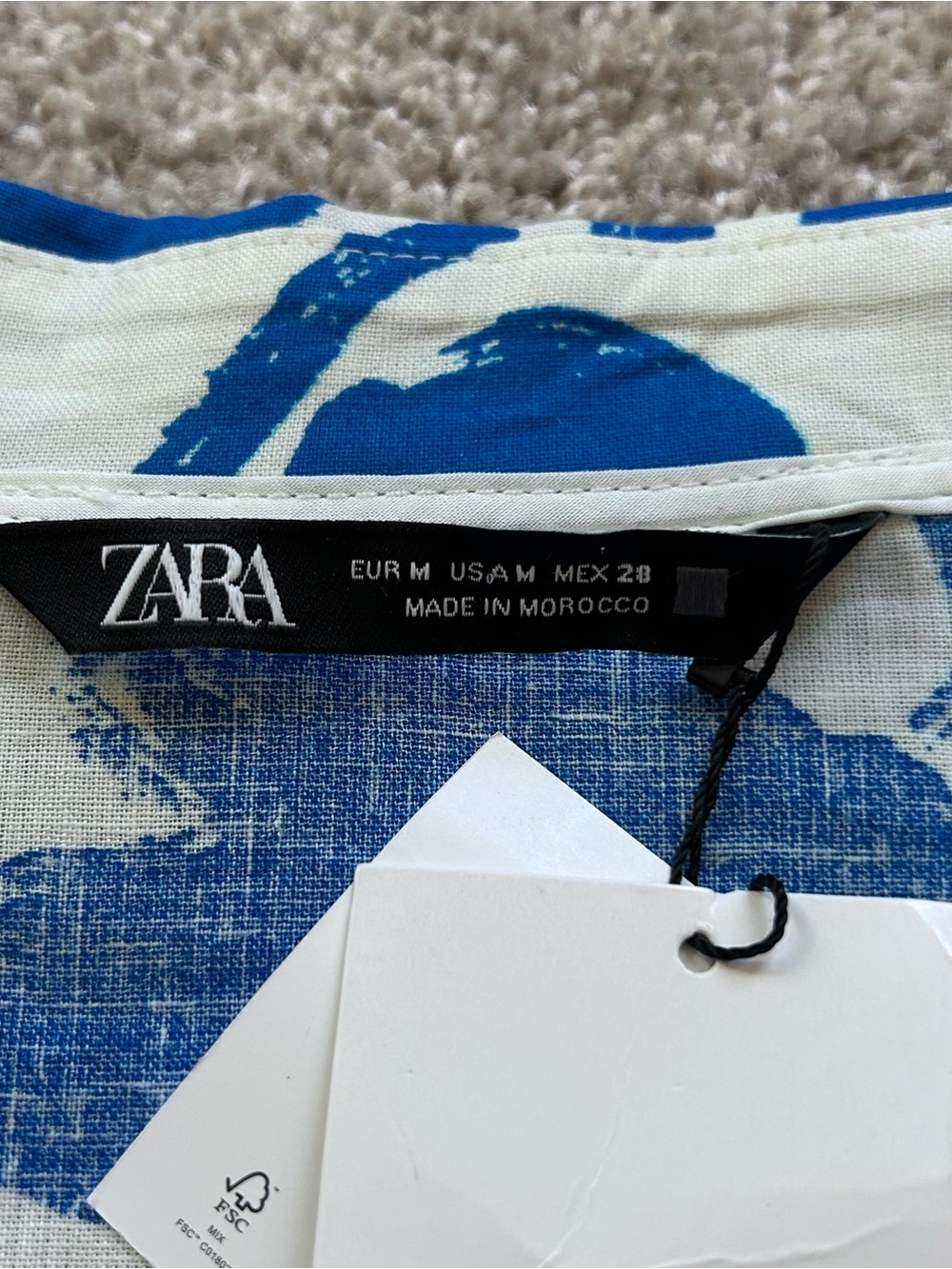 ZARA Linen Blend Floral Wrap Dress Medium NWT Blue White Tropical Abstract Mini - Picture 6 of 10